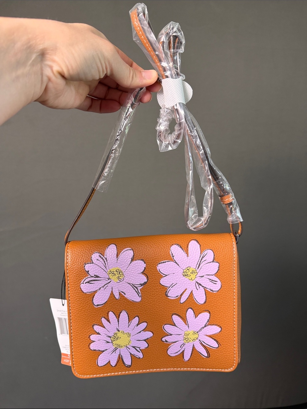 Vera Bradley Tan Crossbody with Purple Floral Appliqués
